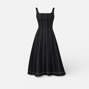 Christian Lacroix NWT Linen Blend A-Line Dress XS Black Contrast Stitch